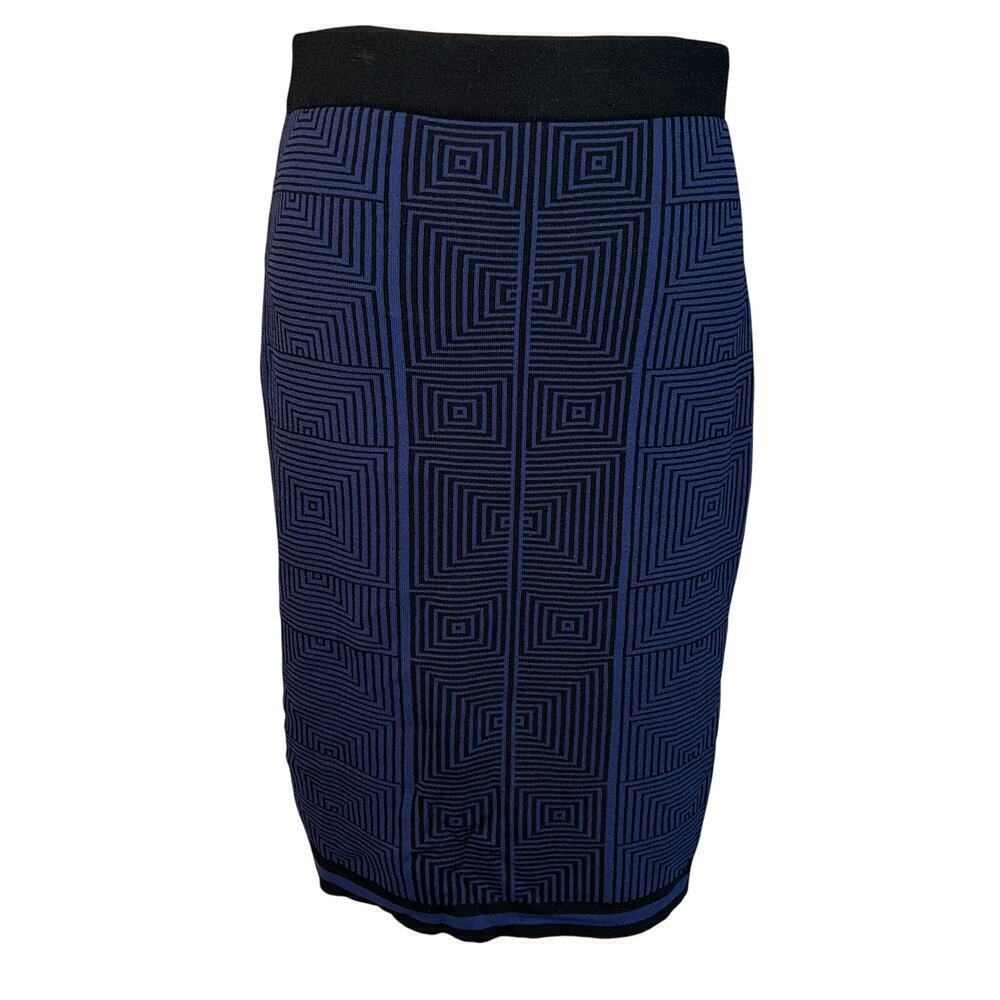 Studio M Blue Greek Key Stretch Pencil Skirt Size M NEW with Tags Rayon/Nylon